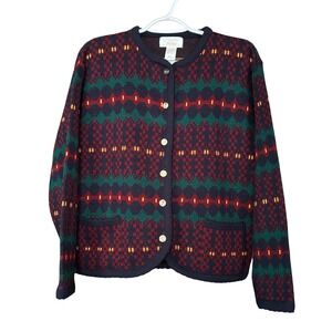 Vintage Tally Ho Women's Large Petite Cardigan Sweater Holiday Christmas Fall